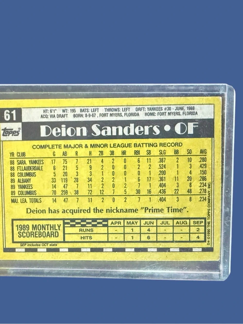 Vintage 1990 Topps Deion Sanders #61 New York Yankees Rookie Card Prime Time